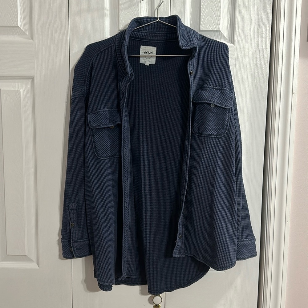 Arie Waffle Knit Oversized Cardigan - Navy Blue